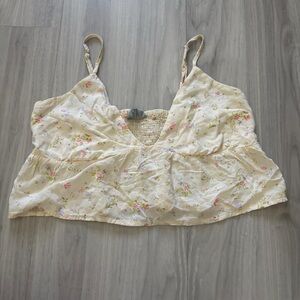 Sky & Sparrow Light Yellow Floral Smocked Babydoll Tank Top Size Small